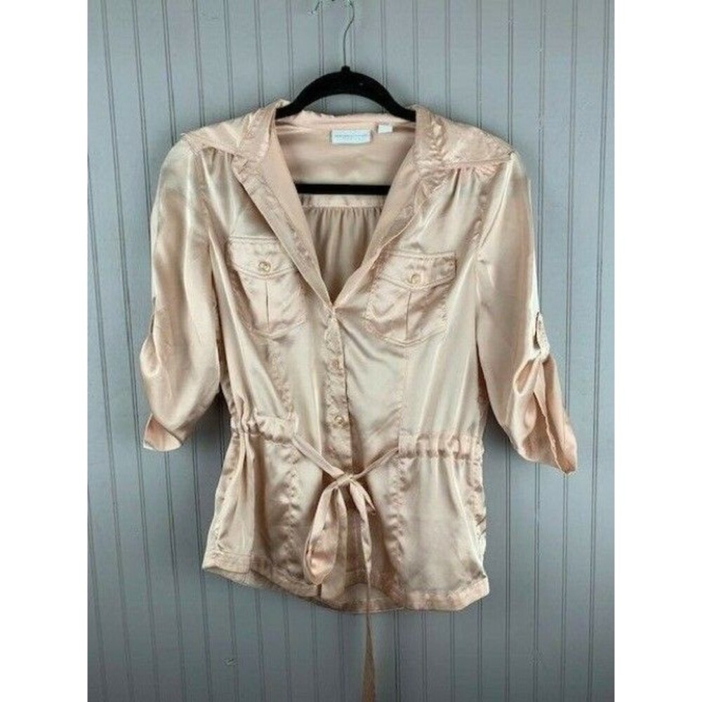 New York & Compant Size XS Womens Top Pale Pink Button Tab Sleeves Drawstring